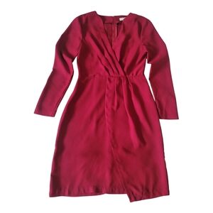 Halston Red Long Sleeve V-Neck Wrap Dress| Size XS